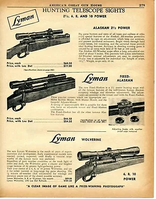 1956 Print Ad Of Lyman Alaskan & Wolverine Hunting Telescope Sights Rifle Scopes • $9.99