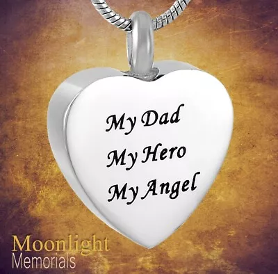 New My Dad My Hero My Angel Heart Cremation Urn Keepsake Ashes Memorial Necklace • $13.95