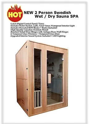 1-2 Person Canadian Hemlock Traditional Wet / Dry Steam Sauna SPA Indoor  200°F  • $3495