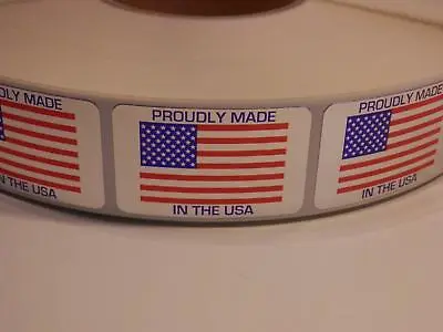 $15.75 • Buy PROUDLY MADE IN THE USA AMERICA Flag Sticker Label Bright Silver Foil 250/rl
