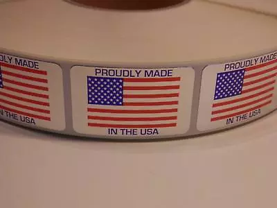 PROUDLY MADE IN THE USA AMERICA Flag Sticker Label Bright Silver Foil 250/rl • $16.25