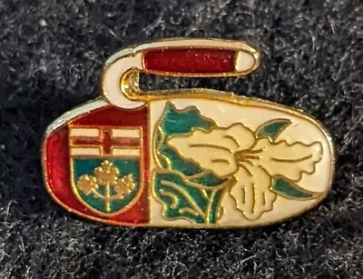 Vintage Ontario Curling Lapel Pin Stone Crest Trillium Flower  • $3.67