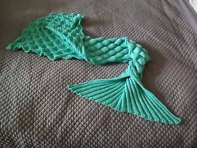 Knitted Childs Green Blue Mermaid Tail Snuggle Blanket • £4.99