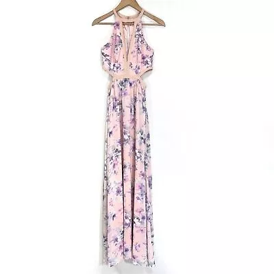 Minuet Womens Pink Floral Cutout Side Garden Party Maxi Dress Size Small  • $39.95