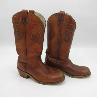 Vintage Leather Dingo Cowboy Boots Size 10 D Made In USA Square Toe Oil Applied. • $59.95