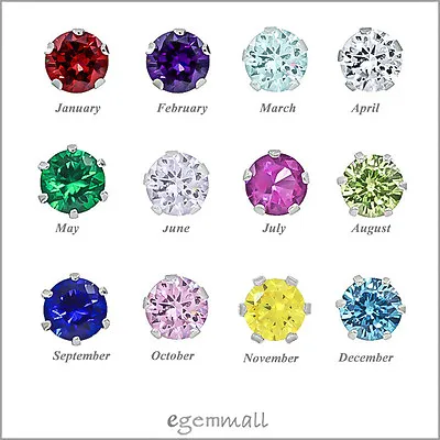 Sterling Silver Everyday Stud Post Earrings With CZ Birthstones 3456 Mm • $5.05