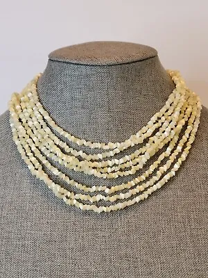 Vintage Necklace Italy MOTHER OF PEARL Chips Multi Strand Elaborate Clasp 15. 5  • $40.80