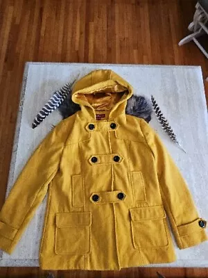 Women's MERONA Mustard Yellow Button Up Zip Pea Coat Size Large • $27.99