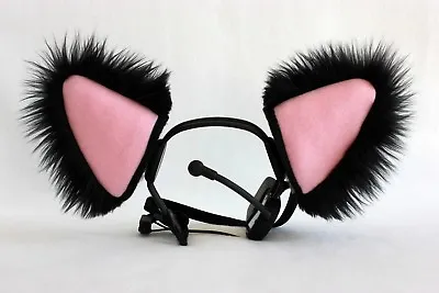 $18.99 • Buy BLACK & PINK Furry Kitty Cat EAR Wolf Fox NECOMIMI COVERS ONLY Cosplay Anime