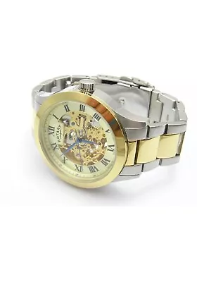 ROTARY 40mm Automatic Men's Gold Two Tone Bracelet Skeleton Wristwatch GB00110 • £20