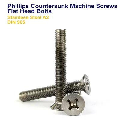 M2 X 8mm PHILLIPS COUNTERSUNK MACHINE SCREWS STAINLESS STEEL A2 DIN 965 • £1.29