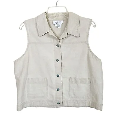 J. Jill Petites Vintage Linen Blend Vest Size XLP Womens Boxy Oatmeal Button Up • $24.99