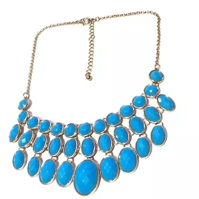 H & M Gold-Tone Light Blue Faceted Oval Rhinestone Collar Choker 20  Necklace • $20