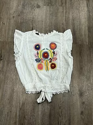 Mexican Embroidered Floral Blouse White Size S • $24.99