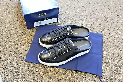 $199.95 • Buy Polo Ralph Lauren Delia Leather Embossed Faux Croc Slip-On Shoes BLACK Size 9 B