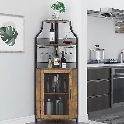 Home Corner Bar Cabinet With Wine Glass Holder Wine Liquor Storage Display Rack • $98.10