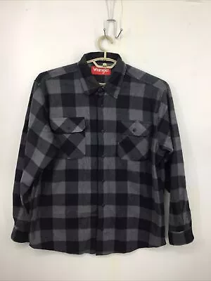 Wrangler Men's Shirt Plaid Flannel Mens Size L Long Sleeve Gray & Black • $22.76