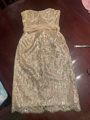 Milly Of New York Gold Strapless Dress 2 Lace Belted  • $32