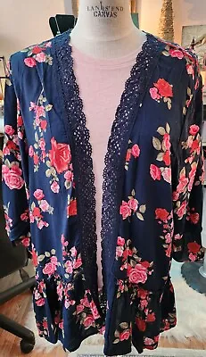 Maurices Womens Kimono Top Coverup Blue Floral Long Sleeve Size 1 • $6