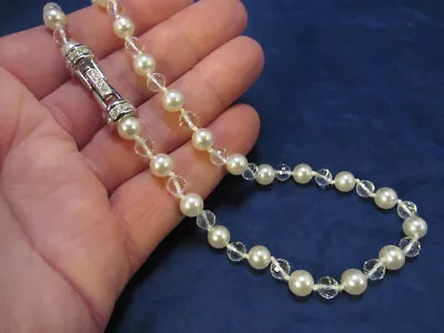 *Vintage Signed Swarovski Crystal Simulated Pearl Beaded Strand Necklace 17  • $28