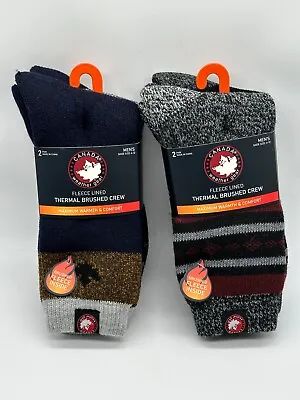 New 2 Pairs Mens Canda Weather Gear Fleece Lined Thermal Brushed Crew Socks 6-12 • $16.99