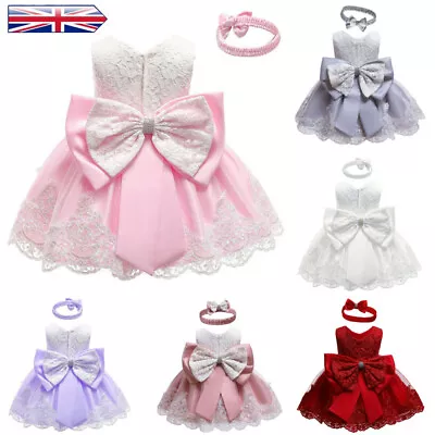 Toddler Baby Dress Girls Lace Bowknot Flower Party Wedding Dresses Tutu Gown • £14.99