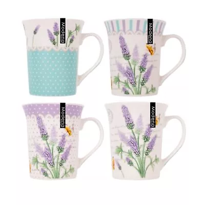 £12.49 • Buy 4 Lavender Mugs Bone China Drinking Mugs 13oz Wild Flower Cups Coffee Tea Mug