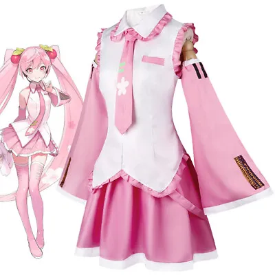New Cosplay Anime Pink Hatsune Miku Maid Costume Outfit Wig Women's Fancy Dress • £14.47