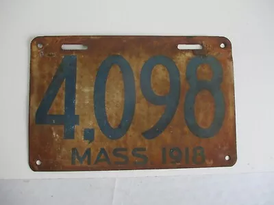 1918 Massachusetts License Plate Tag 4098 • $15
