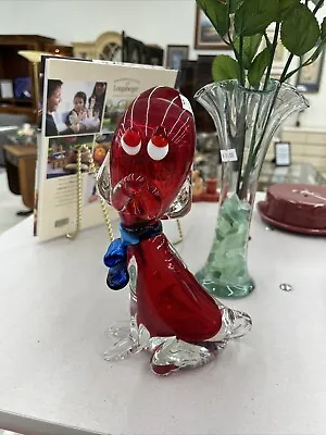 RARE Vintage Murano Glass Sculpture Large Old Red DOG With Bow • $59.99