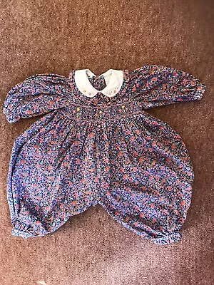 Vintage Romper Suit Baby Girl Chica Loo Floral Hand Smocked Embroidered  • £20