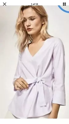 $30 • Buy MASSIMO DUTTI Lavender Tie Front Blouse, Size 40/10 BNWT RRP £45 3/4 Sleeve