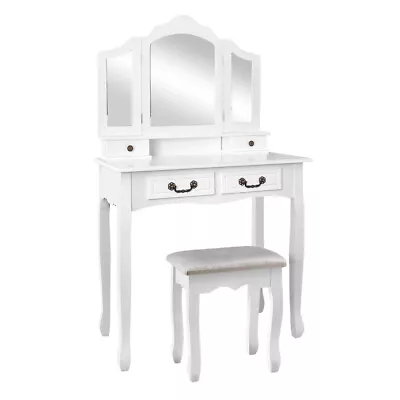 Artiss Dressing Table Mirror Stool Set Girls Vanity Makeup Desk Drawer Organizer • $149.87