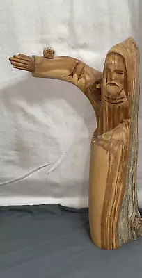 Hand Carved Wood LEONARD SALAZAR 1991 Statue Religious Bird On Arm CLERIC MONK • $219.99