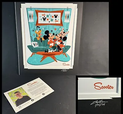 2024 Disney Park Scooter Burroughs Mickey Minnie Coffee Print 14x18 SIGNED DATED • £145.96