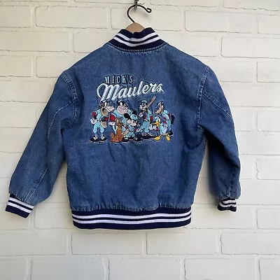 VINTAGE DISNEY MICK'S MAULERS BASEBALL MICKEY MOUSE DENIM JEAN JACKET Boys Small • $42.99