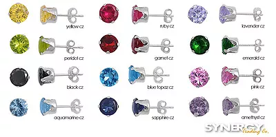  .925 Sterling Silver Round CZ Birthstone Color Stud Earrings NEW • $8.55