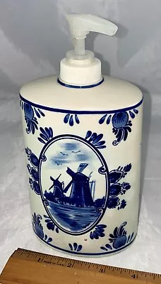 Vintage GENUINE DELFT BLUE Liquid Soap Dispenser Windmill HANDPAINTED 4  X 7  • $35