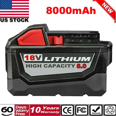 NEW For Milwaukee M18 Lithium Ion 8.0 AH Extended Capacity Battery 48-11-1860 US • $26.92