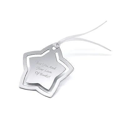 Personalised Chrome Plated Star Bookmark With Ribbon Engraved With Any Message • £4.45