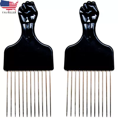 Afro Pick Comb 6.75  Black Fist Metal Lift Hair Detangle US Seller 1-2 Pack • $7.99