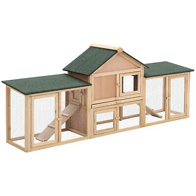PawHut Rabbit Hutch Bunny Cage Guinea Pig House W/ Tray Ladder Outdoor Run • £113.99