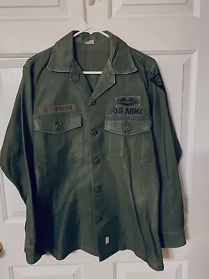 U.S. Army Military Fatigue Shirt Green Cotton Sateen OG 107 Combat  15 1/2 X 33 • $24.99