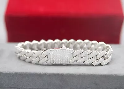 Mens Hip Hop Miami Cuban Link Bracelet 17mm*7.25  Iced Out Moissanite 925 Silver • $288.74