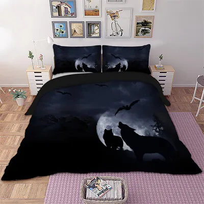 Moon Wolf Doona Duvet Quilt Cover Set Single/Double/Queen/King Size Bedding Set • $25