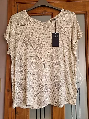 BNWT Marks & Spencer Cream & Grey Paisley Print T Shirt Top Size 16 • £4.99