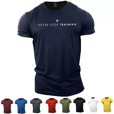 Men's Gym T-Shirt | NEVER STOP TRAINING | Bodybuilding Top Tshirt Vest Stringer • £13.99