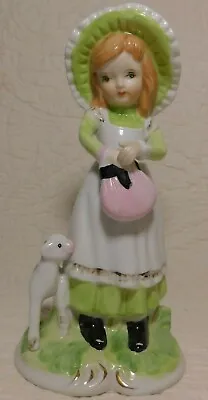Vintage 6.75  MARY HAD A LITTLE LAMB Figurine Korea Girl Sheep Green Dress • $14.99