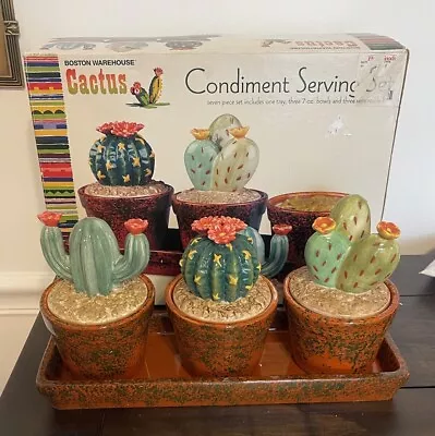 Vintage NEW Boston Warehouse Cactus Western Cowboy Condiment Serving Set • $24