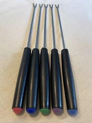 $7.95 • Buy Vintage Fondue Forks Colored Tips Black Handles Stainless Steel 9” Set Of 5 USA
